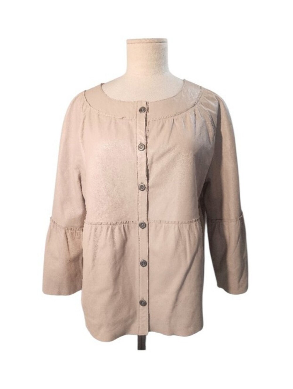 Arden B Cream Soft Lightweight 100% Leather Jacket Button-Up Loose-Fit Sz L